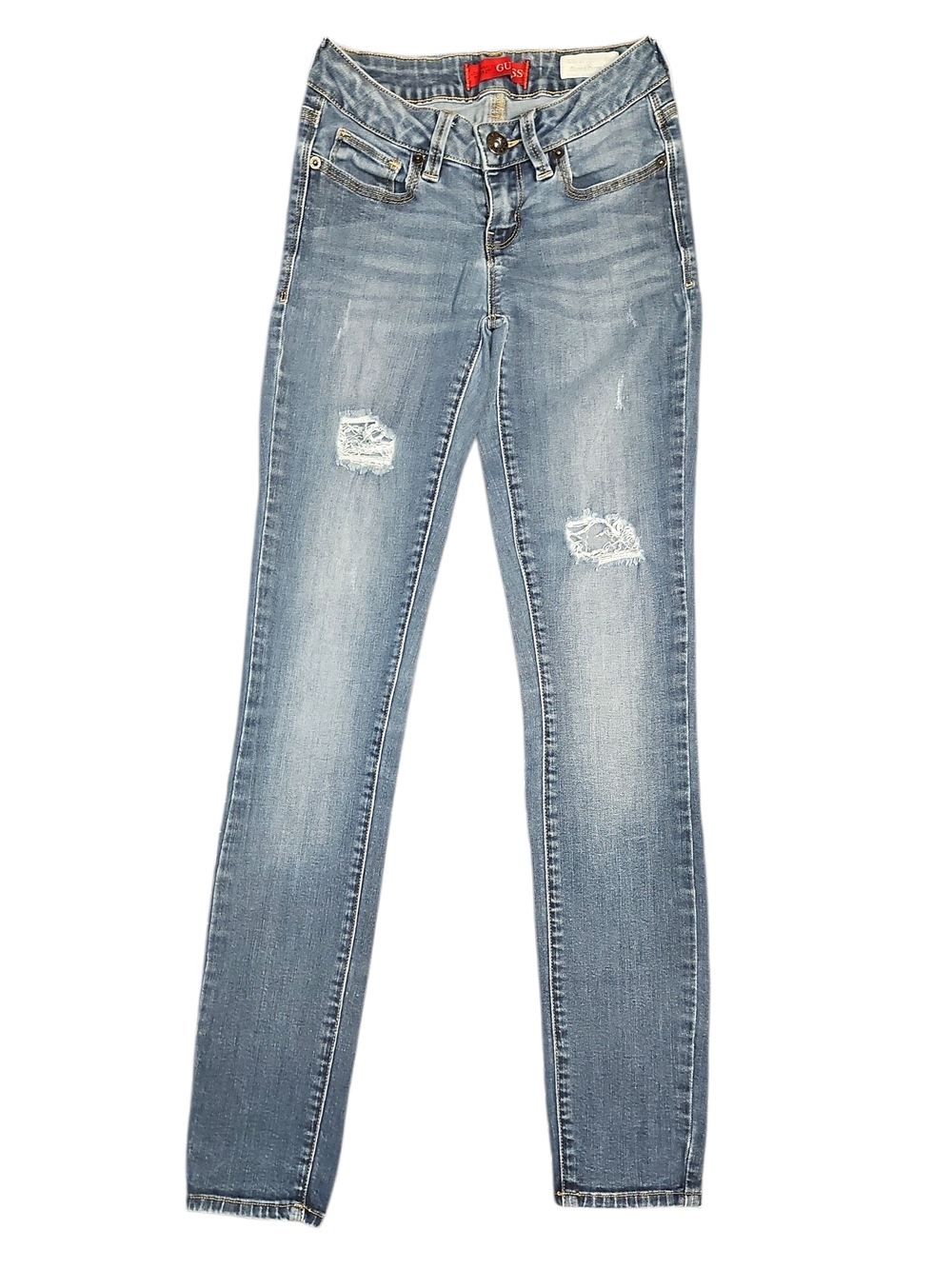 GUESS Women's Light Wash Distressed Skinny Jeans Sienna Curvy Skinny Size 25